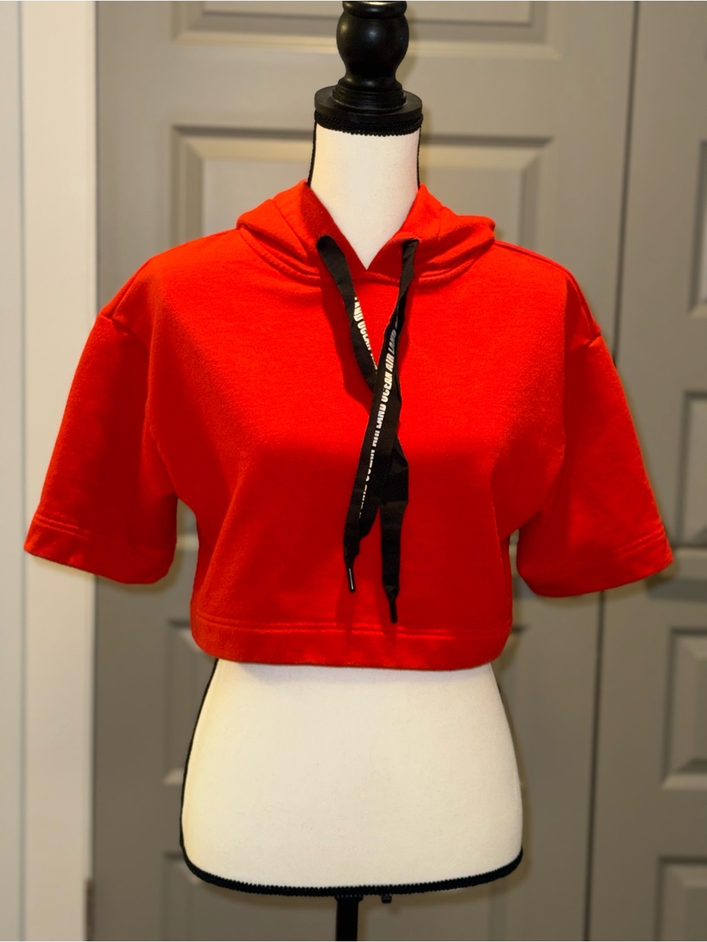 ALO Yoga Red Cropped Hoodie with Black Drawstrings